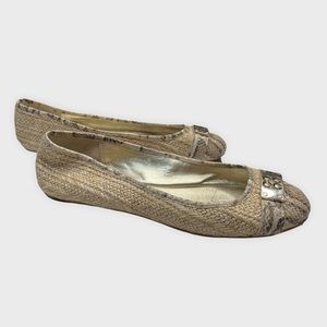 Coach Snakeskin and Wicker Logo Flats, Size 9B